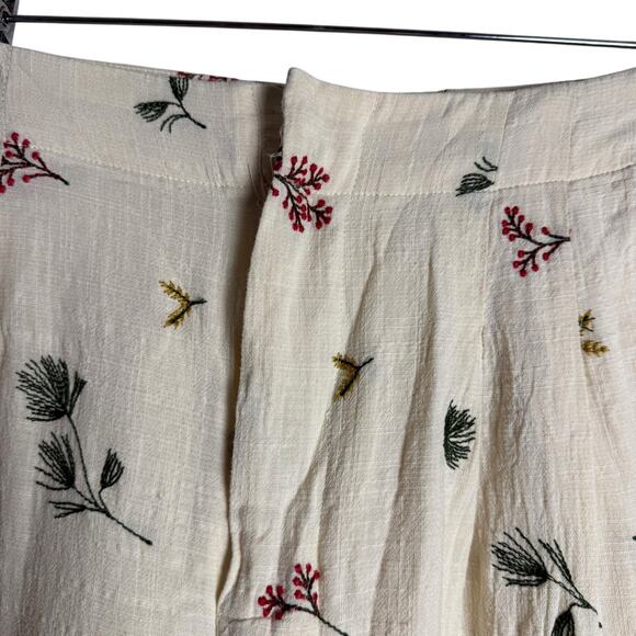 Kourt Sheri Cream Floral Embroidered High Waist Wide Leg Pants Size 2 - Picture 7 of 16